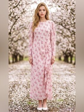 J. Crew Pink Floral Maxi Dress with Delicate Rose Print